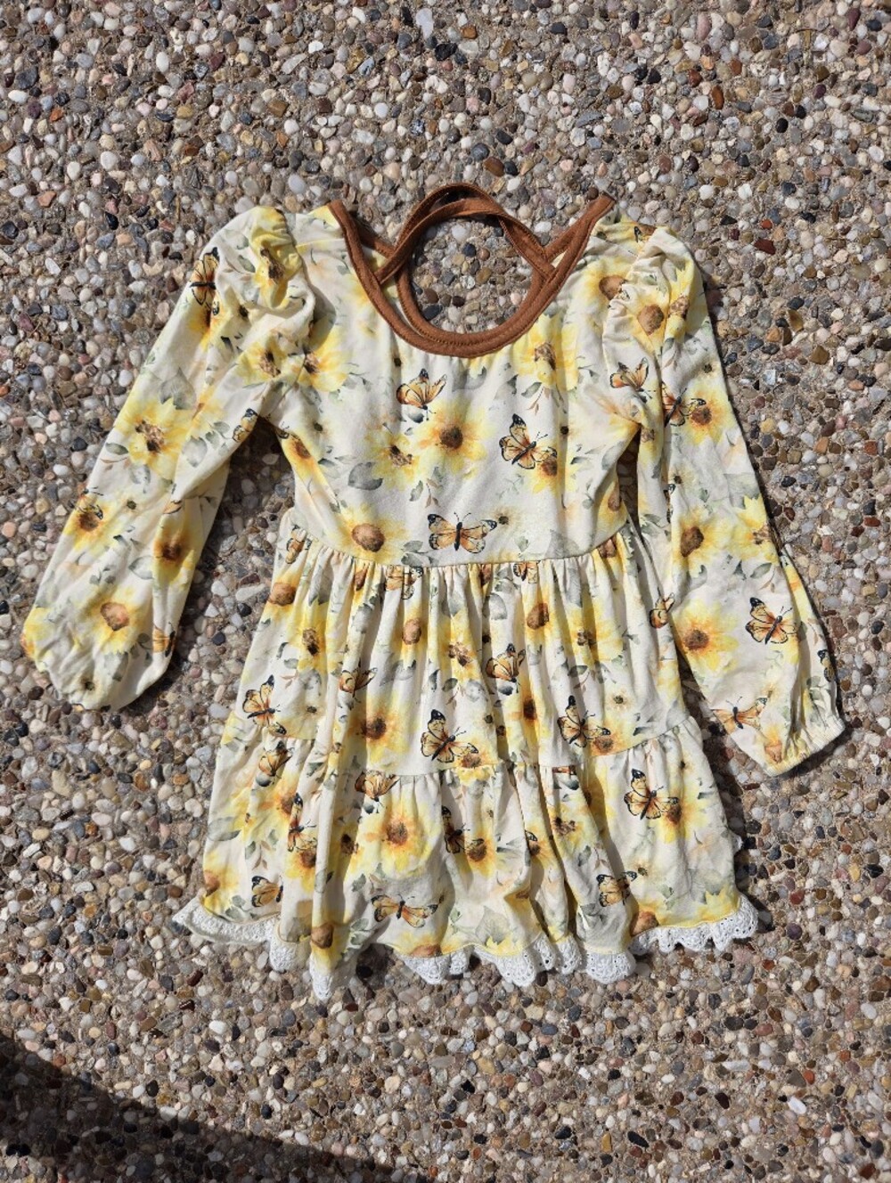 Three By The Sea Girls Dress Butterfly Print Yellow Size 4 Bamboo